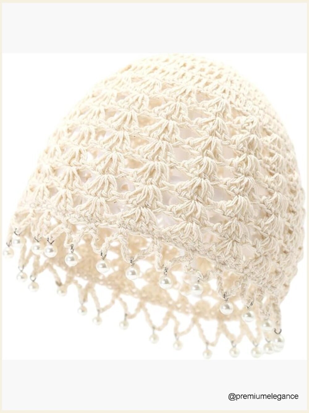 Lightweight Handmade Crochet Beanie Hat with Pearl Trim Boho Cap